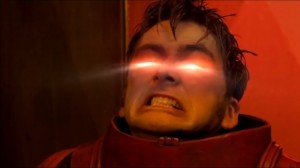The Doctor's eyes glow with light as he is possessed by the sun