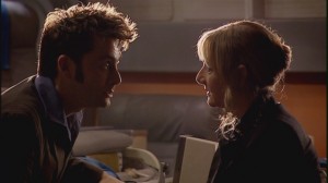 The Doctor and Sky facing eachother