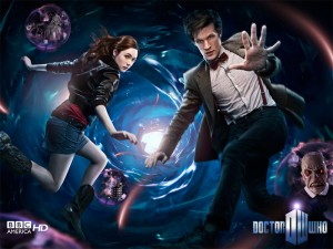 Promotional photo of Matt Smith as the Doctor and Amy Pond falling into the time vortex