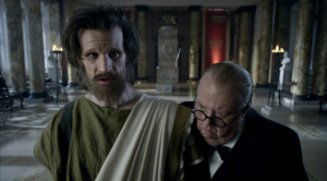 The Doctor and Churchill-Caesar look confused