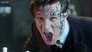 The Doctor yelling while he is fighting the cyberplanner